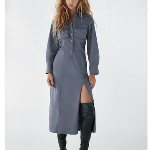 Zara Charcoal Long Sleeve Midi Dress